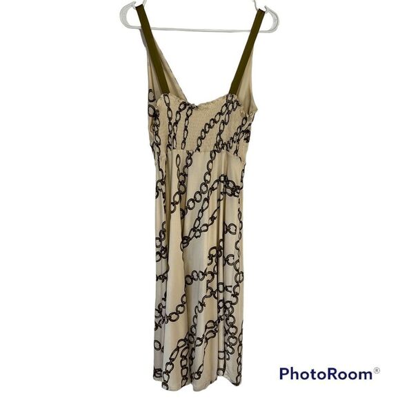 Hale Bob Silk Midi Dress Womens Small Chain Print V-Neck Tank Velvet Straps - Picture 3 of 6